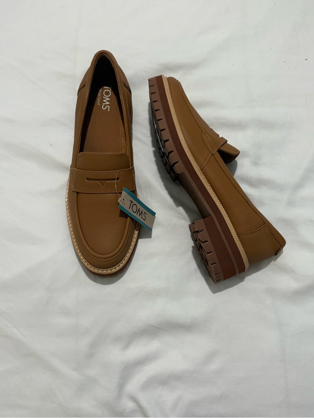TOMS - Women's Brown Leather Lug Sole Penny Loafers